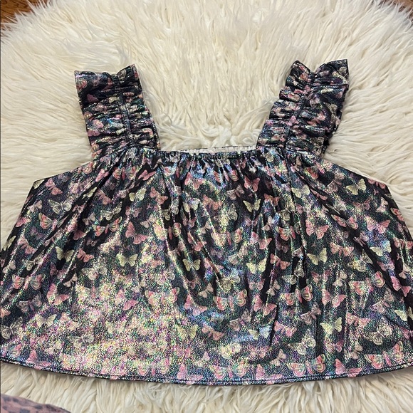 NWT QUEEN OF SPARKLES Women’s Iridescent Butterfly Top size Medium - Picture 2 of 8